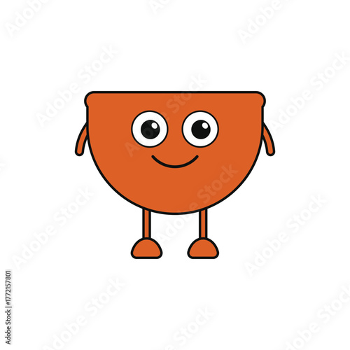 Clay Bowl Mascot Character with Cheerful Cartoon Eyes Vector Illustration