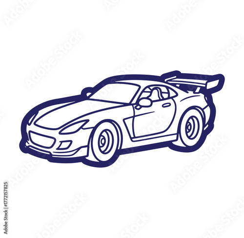 Outlined illustration of a modern race car isolated on a clean white background