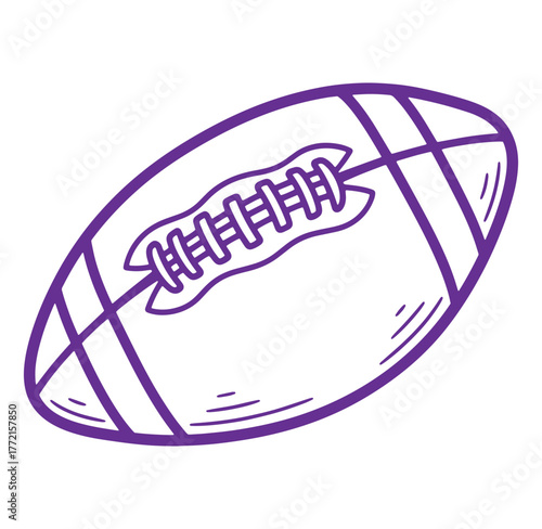 Purple outline illustration of a simple american football for sports and championship themes