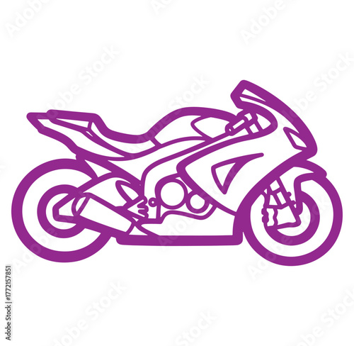 Purple outline illustration of a modern sport motorcycle isolated on white background