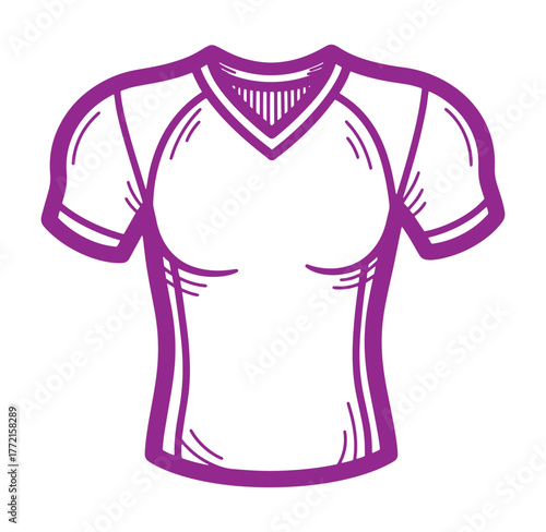Simple purple vector illustration of a v neck t shirt sportswear design