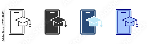 Digital Learning Icon Set. Designed In Multi Style