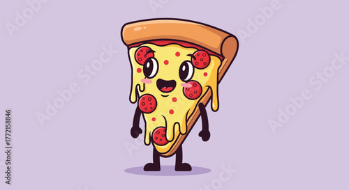 Adorable Cartoon Slice of Pepperoni Pizza with a Happy Face