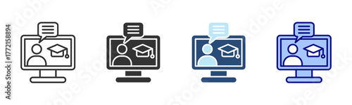 Online Study Icon Set. Designed In Multi Style