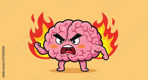 Cartoon Brain Character with Angry Expression
