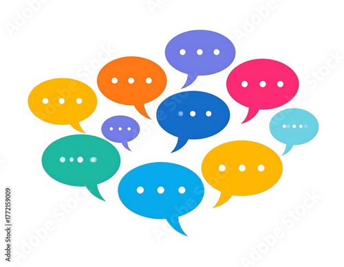 Colorful speech bubbles forming a cluster on a white background