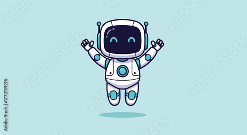 Cute Cartoon Astronaut Robot Floating Happily in Space.