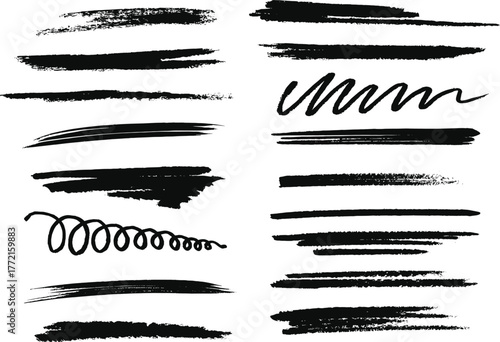 Black Brush Stroke Scribble Lines And Shapes On White Background abstract artistic
