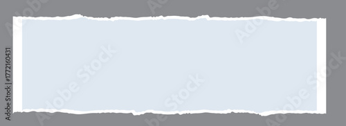 Wide paper frame with jagged edges. White and blue blank torn paper sheet wallpaper. Ripped grunge page template background for poster, text box, banner, collage. Vector rectangle craft backdrop.Eps10