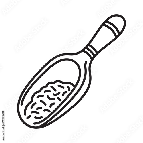 Hand drawn illustration of a scoop filled with small grains or seeds