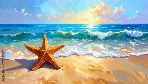 Sunlit Starfish on a Textured Beach