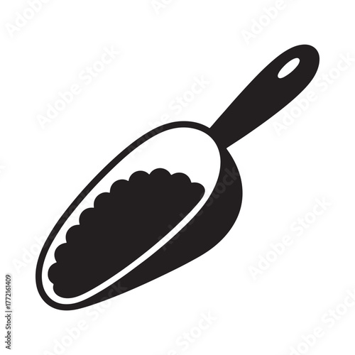 Black silhouette of a scoop filled with small grains or seeds