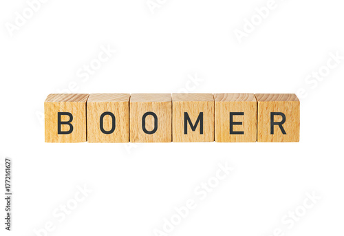 Φωτογραφία Wooden letter tiles spell out boomer isolated on transparent background