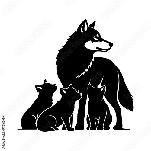 Wolf family silhouette with transparent background