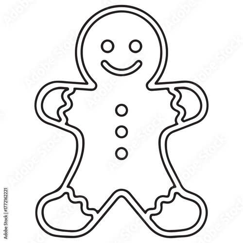 Monochrome Outline Drawing of Gingerbread Man with Missing Bites