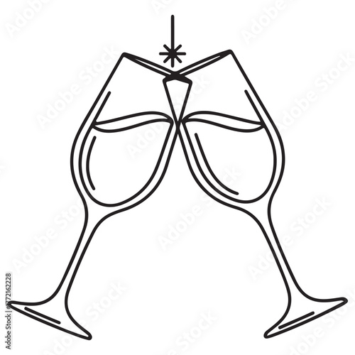 Black Outline Clinking Champagne Flutes Celebration Graphic