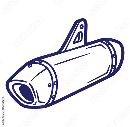 Detailed vector illustration of a motorcycle exhaust silencer in a clean outline style