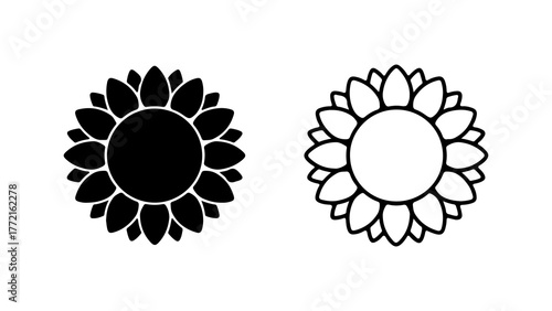 Sunflower heads outline and solid with transparent background