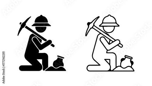 Miner digging with pickaxe with transparent background