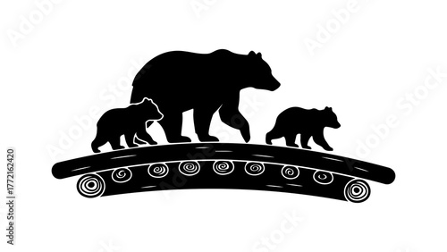 Bear family on log with transparent background