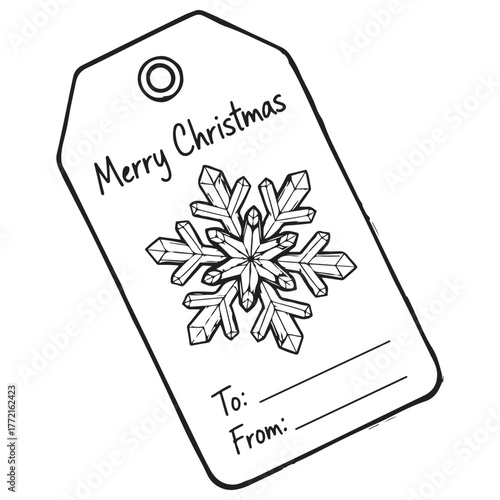 Hand-drawn Christmas Gift Tag with Snowflake and Merry Christmas Text