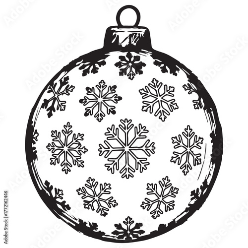 Monochrome Circular Christmas Ornament Featuring Hand-Drawn Snowflake Design