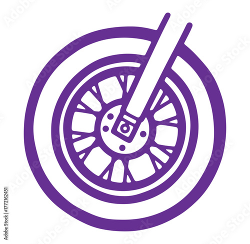 Illustration of a motorcycle wheel with white tire and purple color design