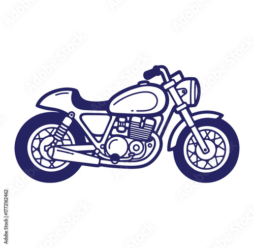 Line art illustration of a classic vintage motorcycle side view on white background