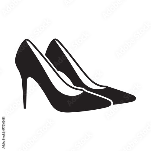 Elegant black high heel shoes silhouette on white background