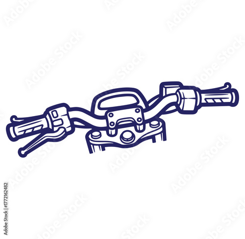 Line art illustration of a motorcycle handlebar with controls and speedometer area