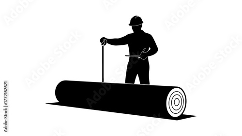 Worker rolling out material with transparent background
