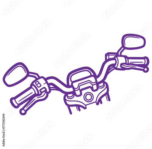 Purple motorcycle handlebars with mirrors isolated on a white background simple vector illustration