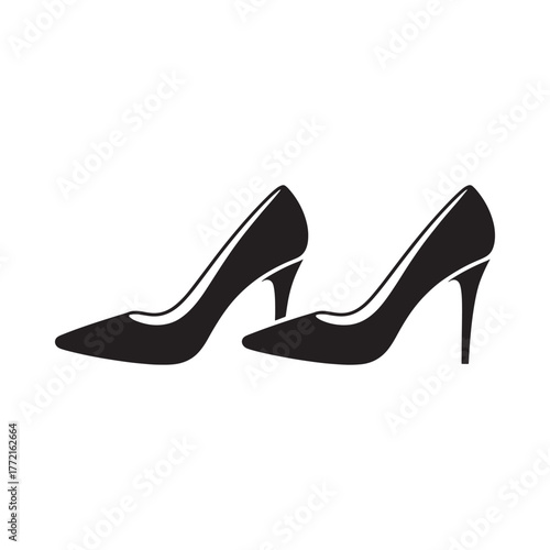 Stylish black high heel shoes isolated on white background
