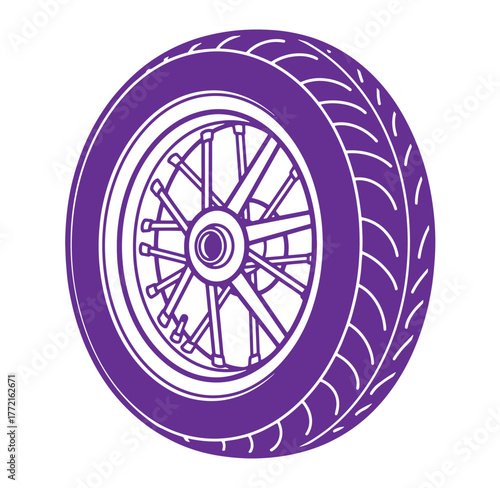 Purple motorcycle wheel vector illustration isolated on white background for transportation design