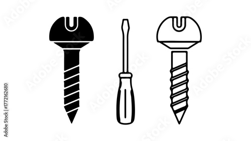 Screwdriver and screws with transparent background