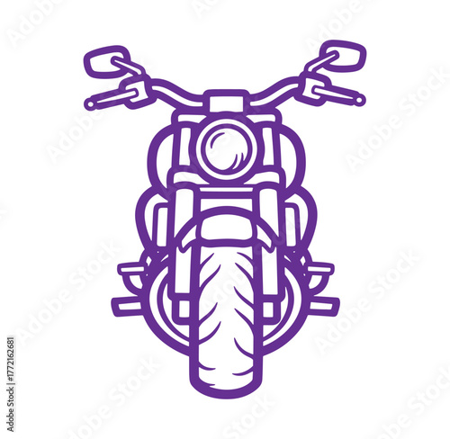 Purple motorcycle vector illustration depicting front view isolated on a white background