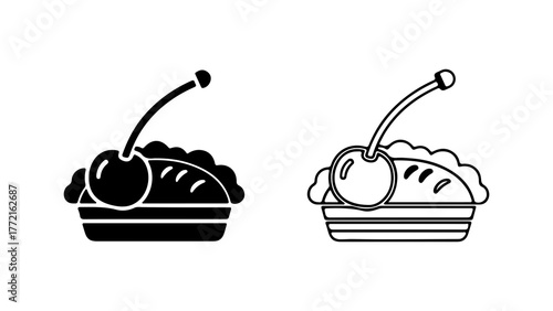 Cherry pie with whipped cream with transparent background