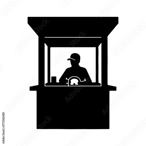 Drive thru window attendant with transparent background