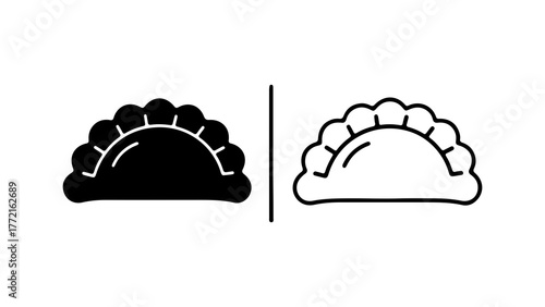 Pierogi dumplings outline and solid with transparent background