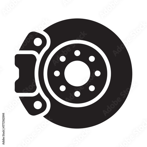 Black and white icon of a car brake disc and caliper