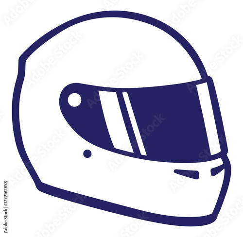Simple illustration of a racing helmet in blue and white colors for sports and safety