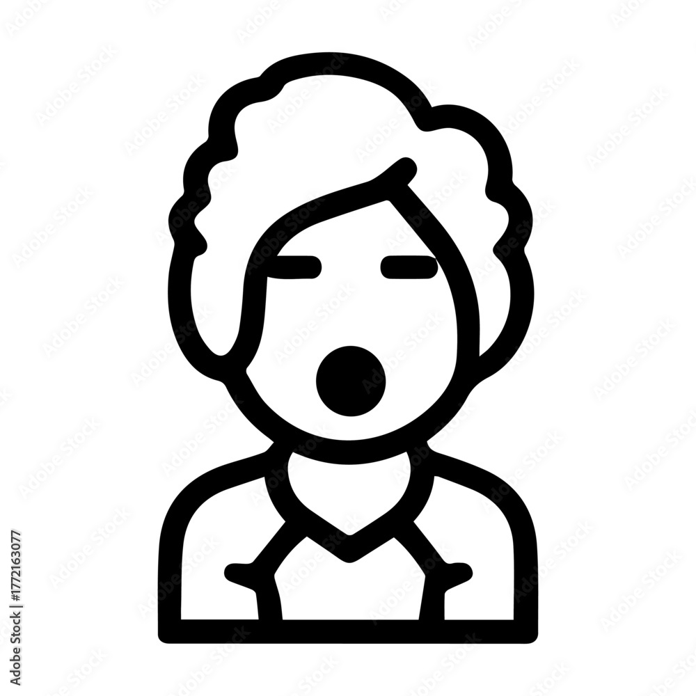 Fototapeta premium A woman with her mouth open. She is looking down. The image is black and white. The woman's expression is sad