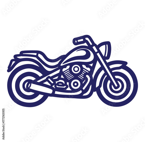 Stylish and detailed vector illustration of a classic cruiser motorcycle in a unique dark blue outline