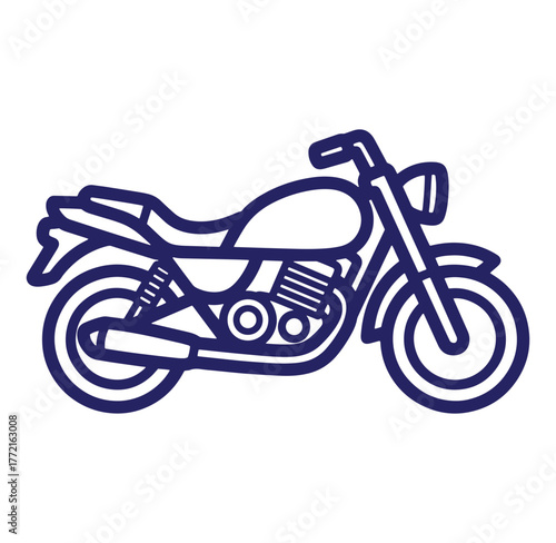 Stylish blue motorcycle outline illustration on a white background ideal for transportation and design projects