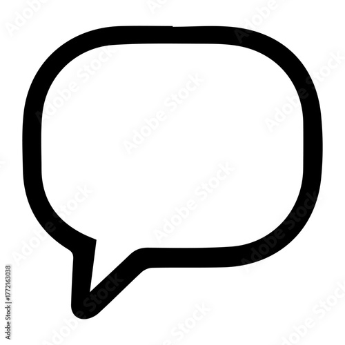 A black and white image of a speech bubble. The bubble is white and black, and it is the only color in the image. The bubble is open and has a curved shape, which gives it a sense of movement