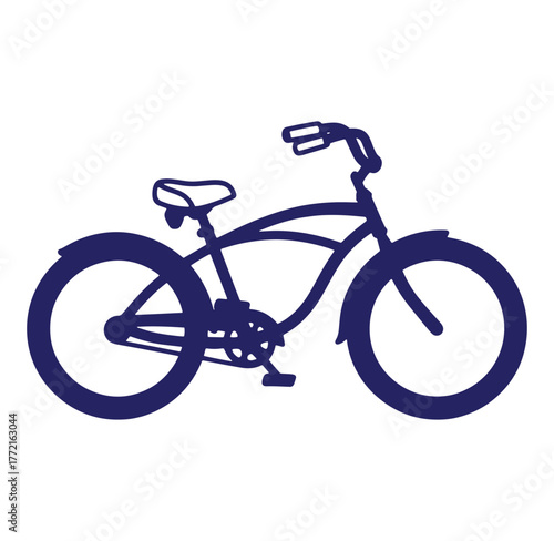 Stylish silhouette of a blue beach cruiser bicycle isolated on a white background