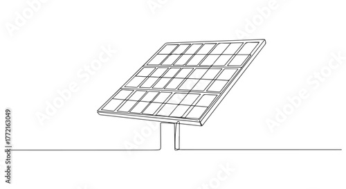 Minimalist one continuous line art drawing of a solar power panel, representing clean and renewable energy technology. Vector illustration 1