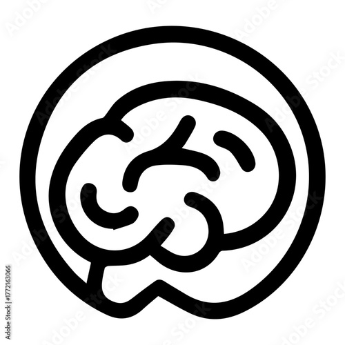 A black and white drawing of a brain. The brain is outlined in a circle. The drawing is simple and minimalistic