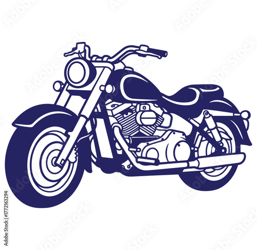 Vector illustration of a classic motorcycle in a simple blue and white outline style