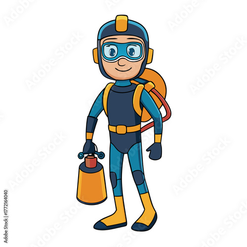 Cartoon Diver with Scuba Gear Ready for Underwater Exploration